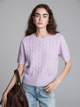 100% Cashmere Cable Knitted Short Sleeve Sweater