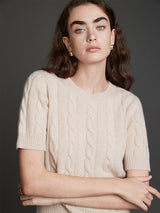 100% Cashmere Cable Knitted Short Sleeve Sweater