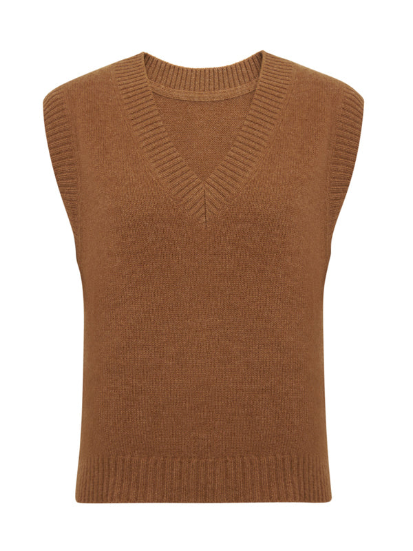 100% Cashmere Chunky Knitted V Neck Vest